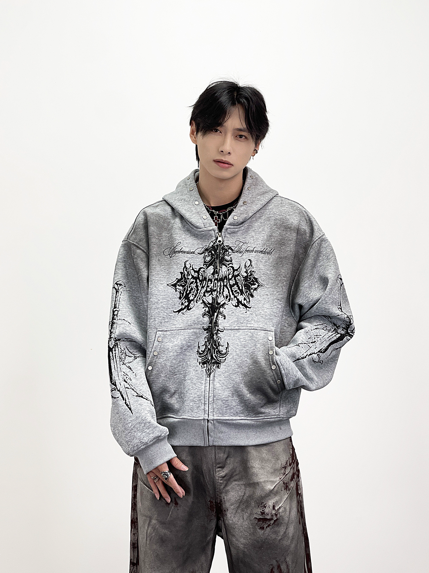 PUNK DESIGN FULL-ZIP HOODIE MNW2093