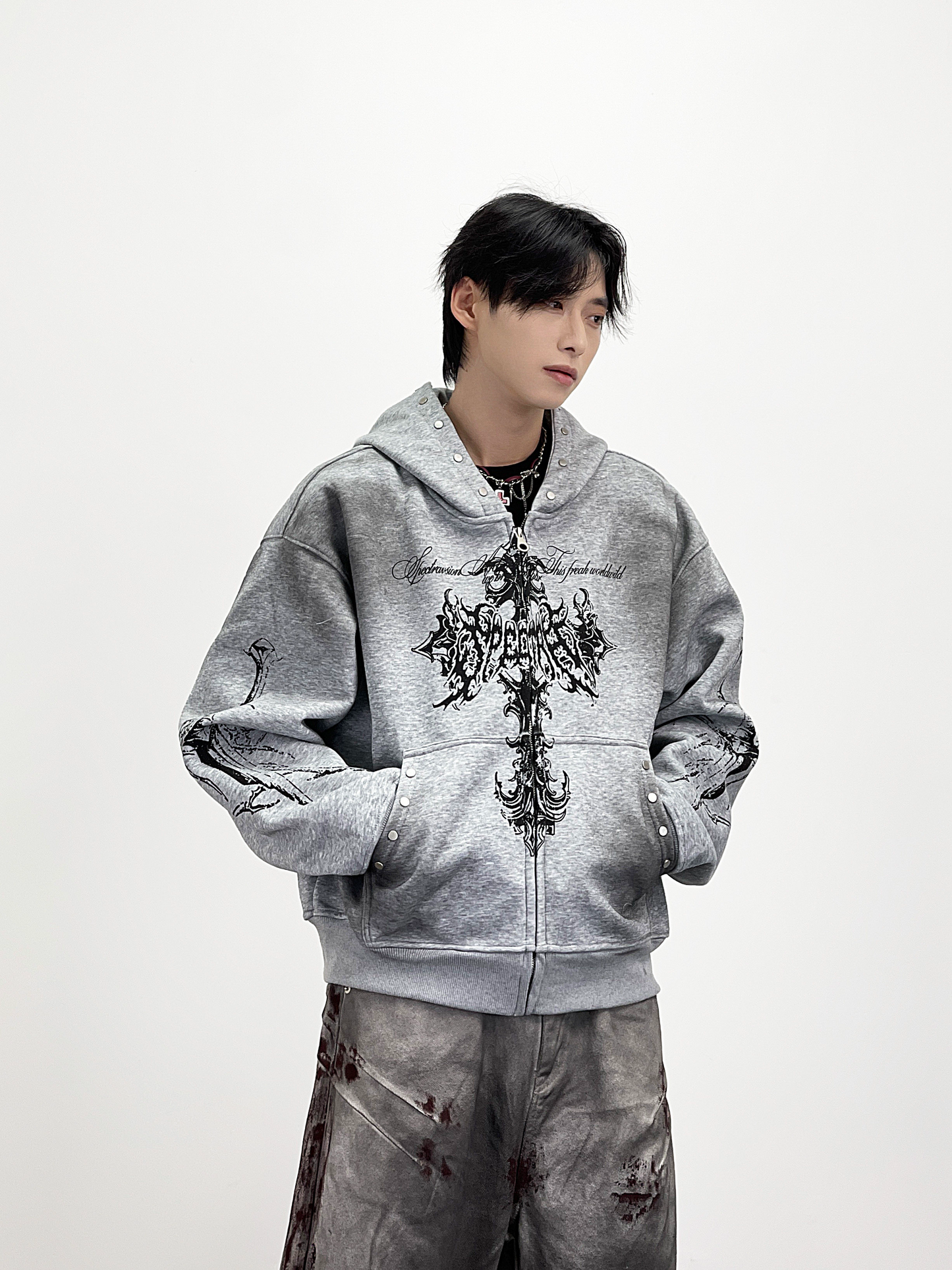 PUNK DESIGN FULL-ZIP HOODIE MNW2093