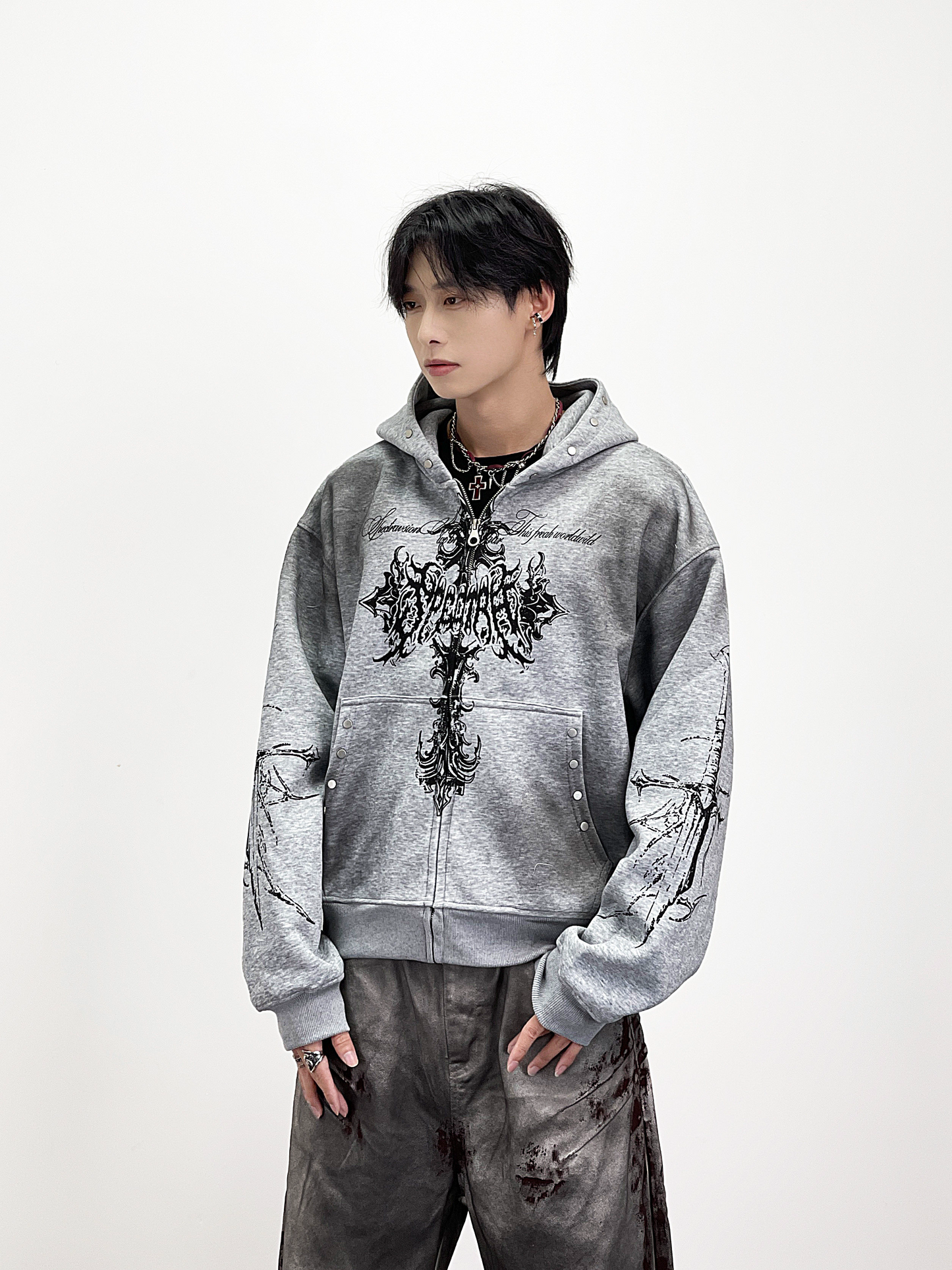 PUNK DESIGN FULL-ZIP HOODIE MNW2093