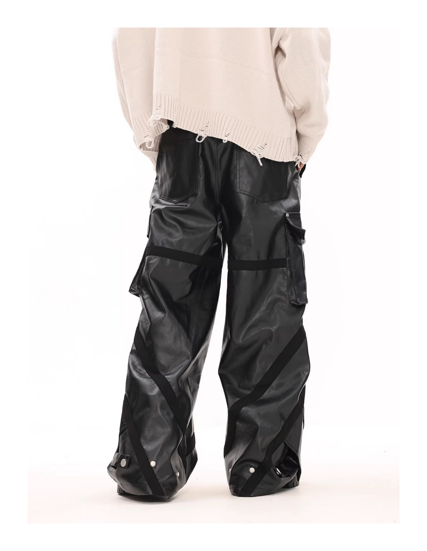 MULTI-POCKET LEATHER WIDE PANTS MNW1944