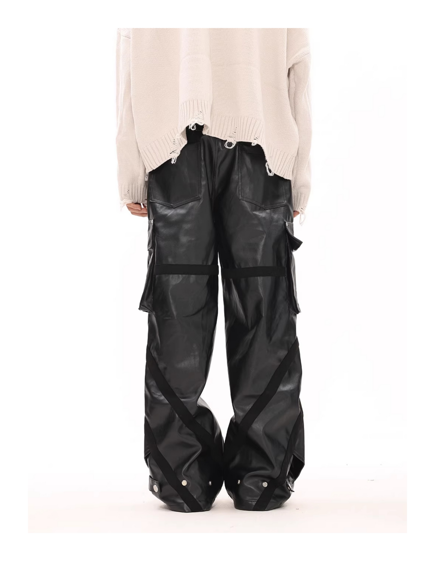 MULTI-POCKET LEATHER WIDE PANTS MNW1944