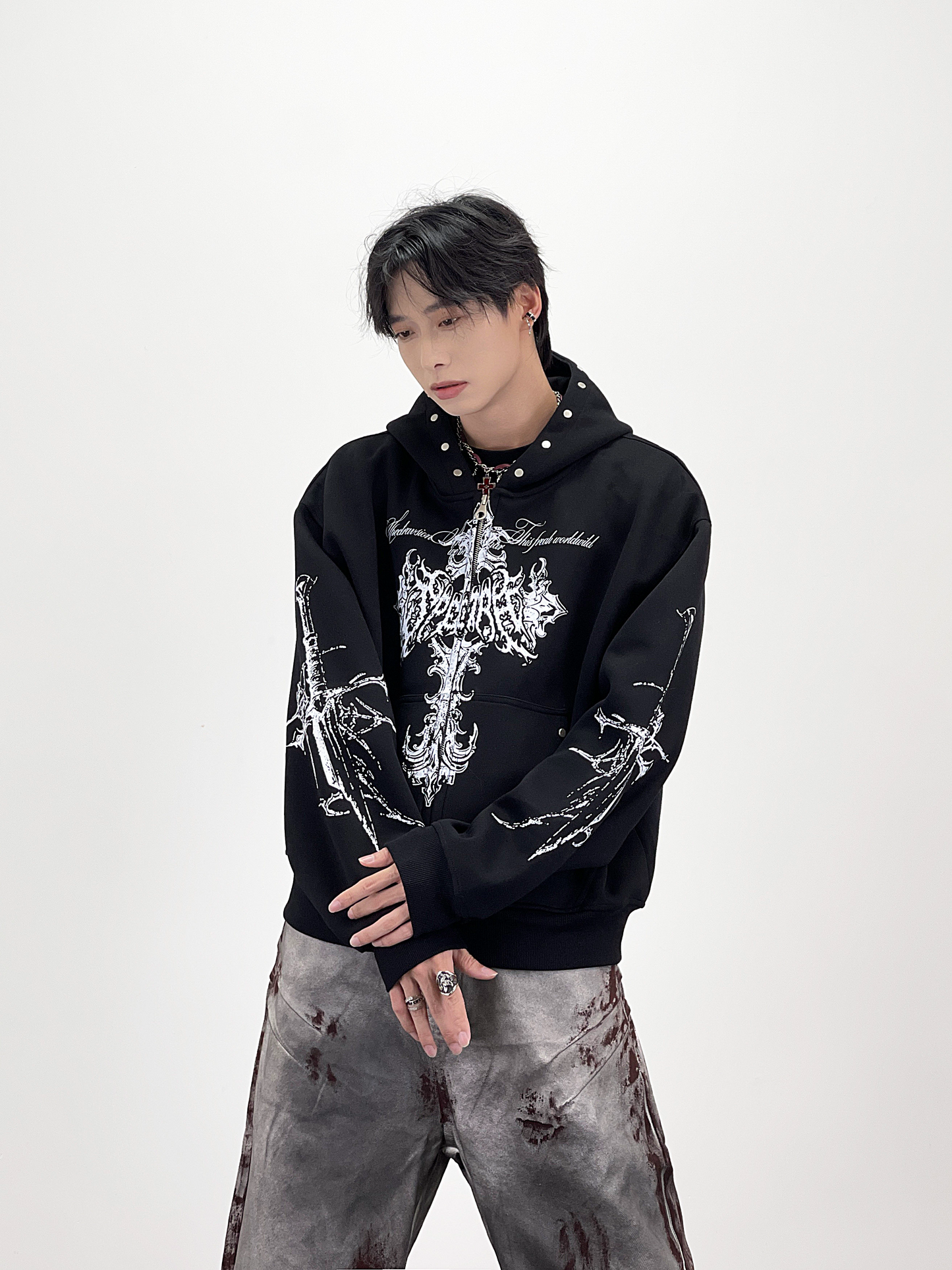 PUNK DESIGN FULL-ZIP HOODIE MNW2093