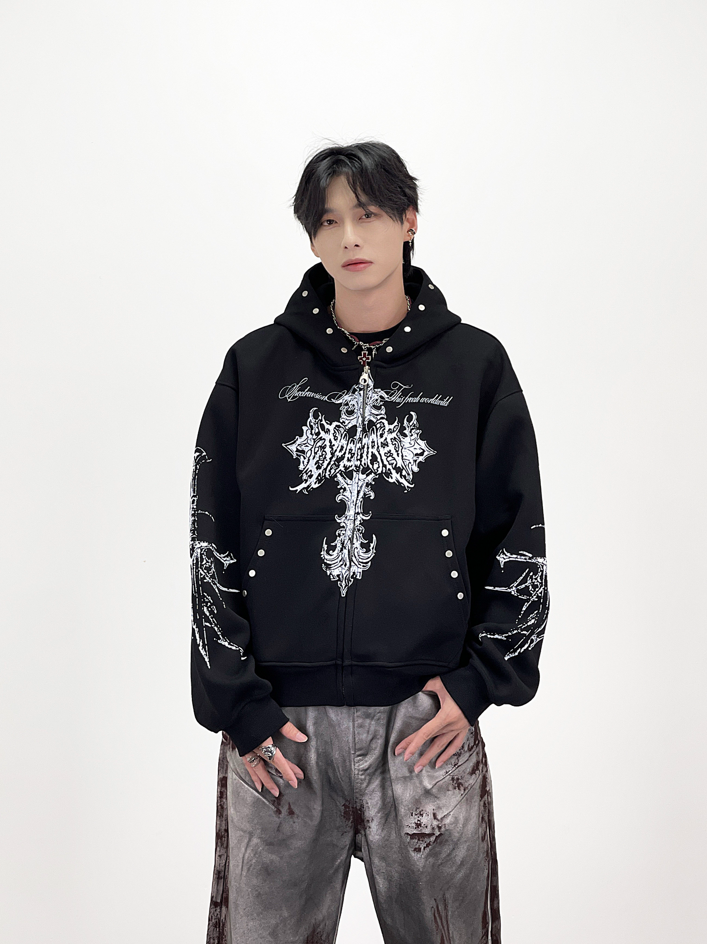 PUNK DESIGN FULL-ZIP HOODIE MNW2093