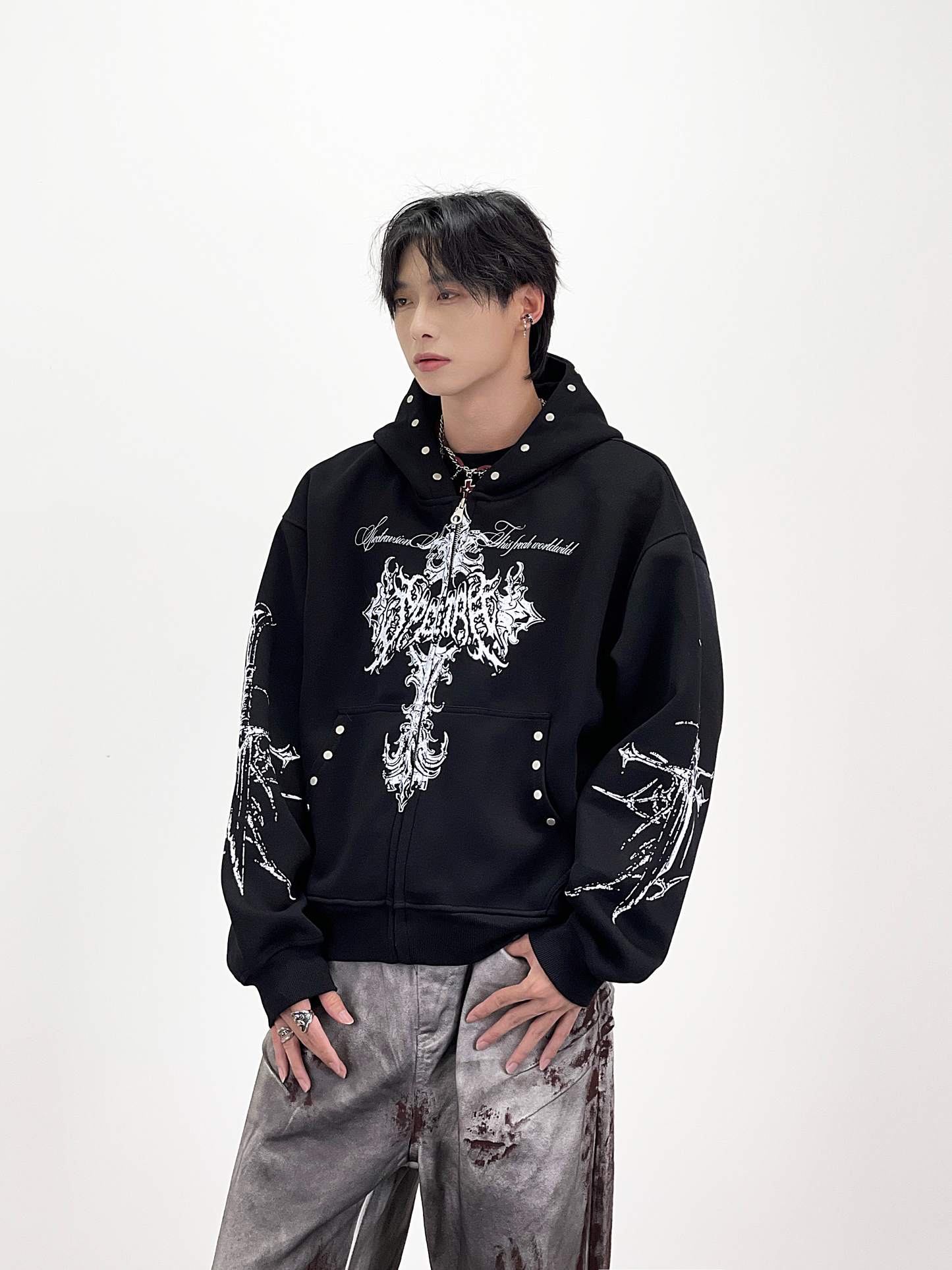 PUNK DESIGN FULL-ZIP HOODIE MNW2093