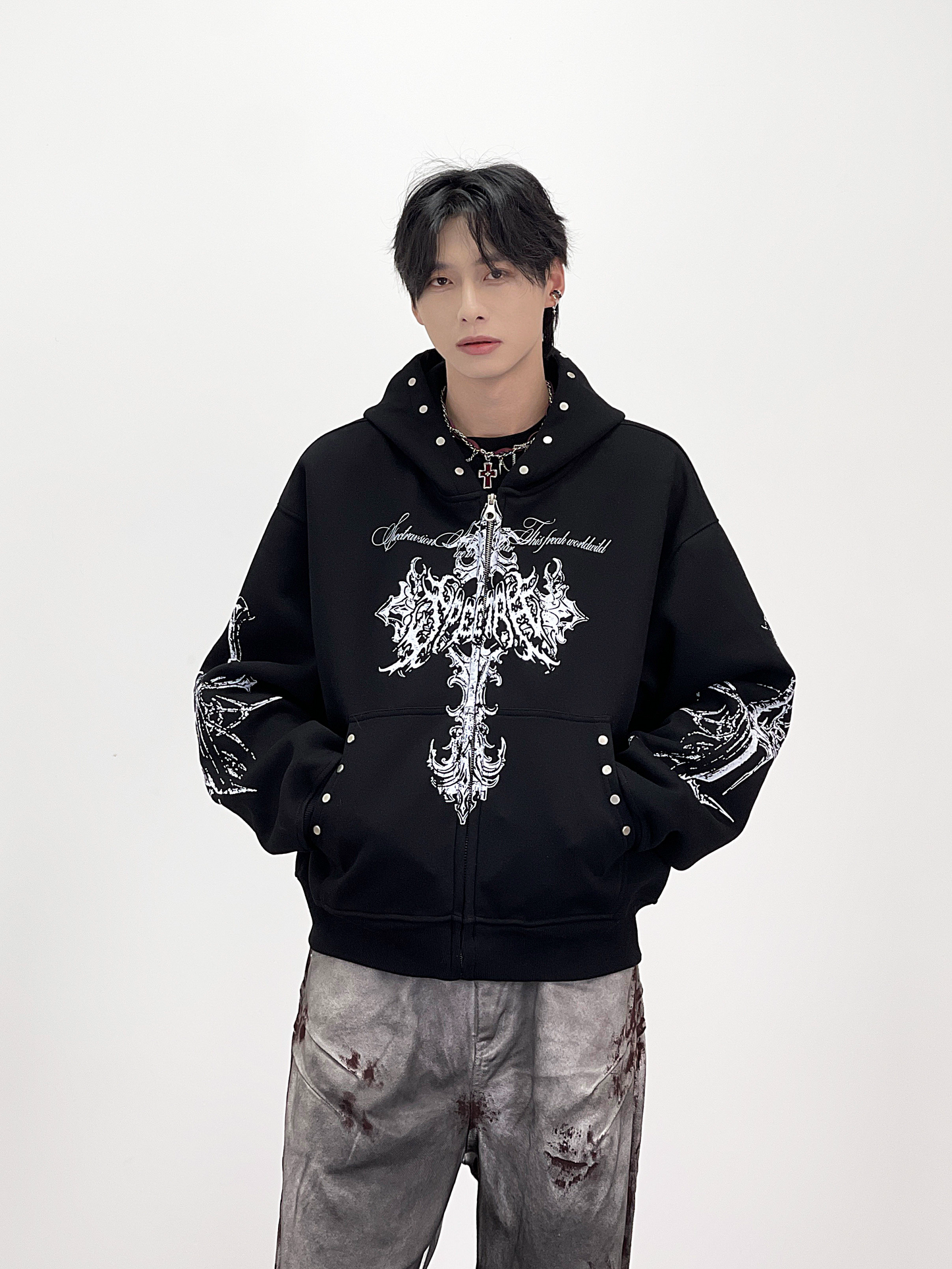PUNK DESIGN FULL-ZIP HOODIE MNW2093