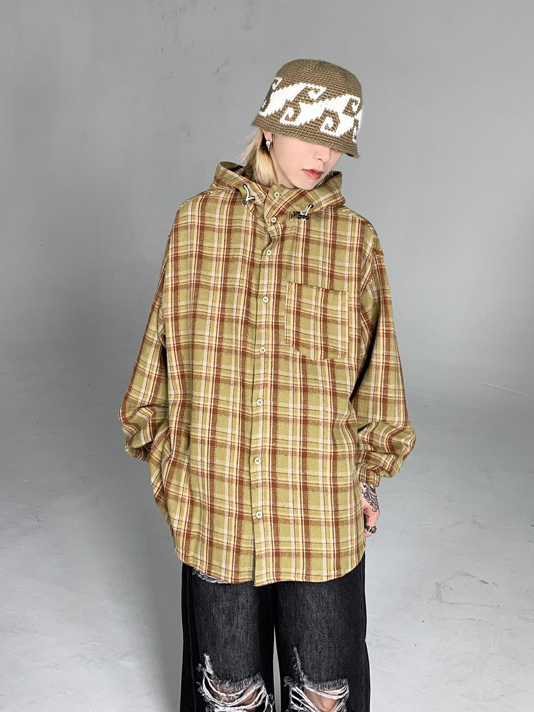 HOOD CHECK SHIRT MNW928