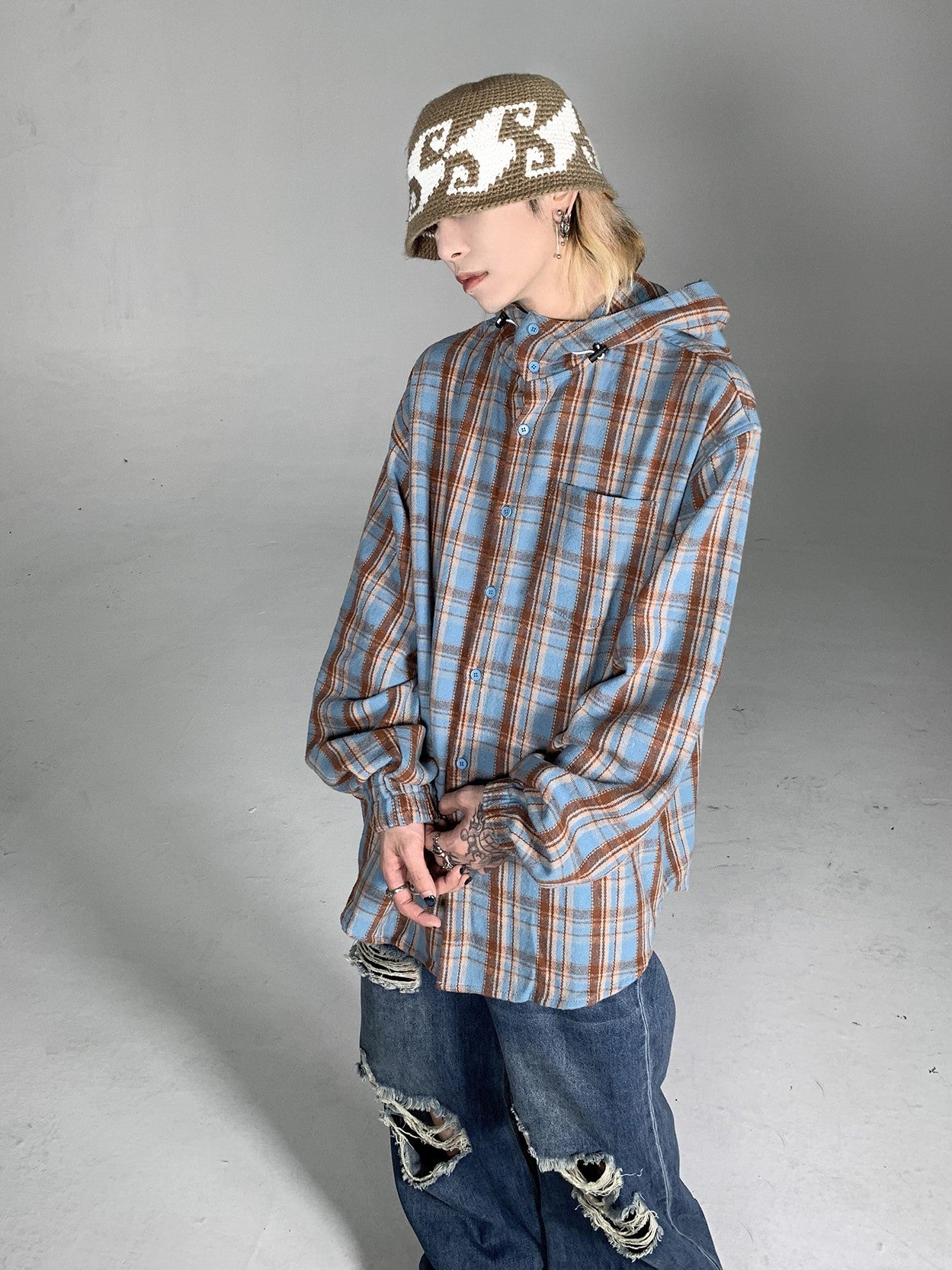 HOOD CHECK SHIRT MNW928