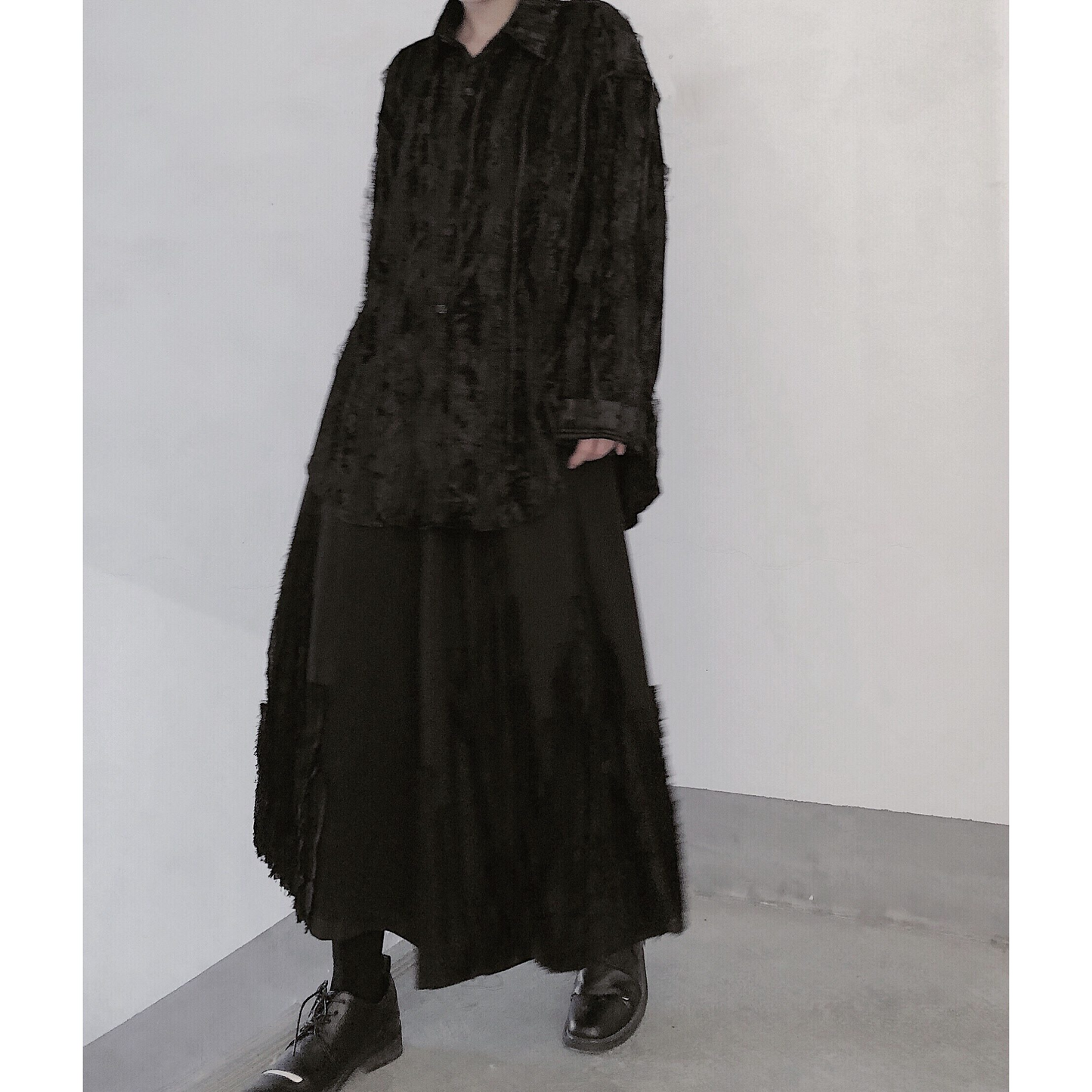LACE DESIGN VELVET LOOSE SHIRT MNW2104
