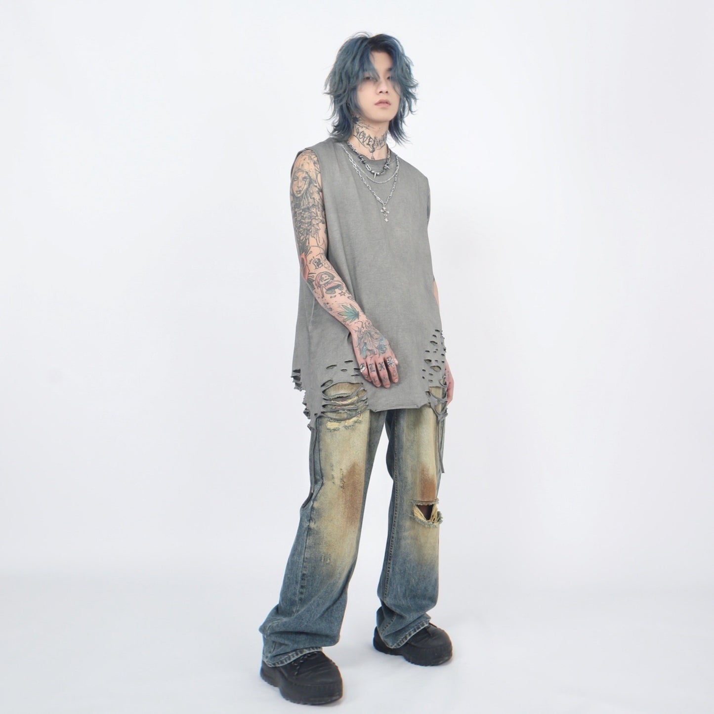 HARD DAMAGE SLEEVELESS SHIRT MNW1777