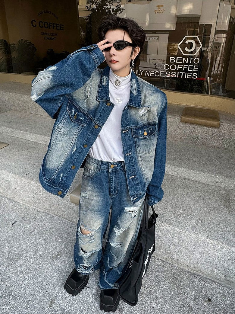 BLEACHED DAMAGED DENIM SETUP MNW1609