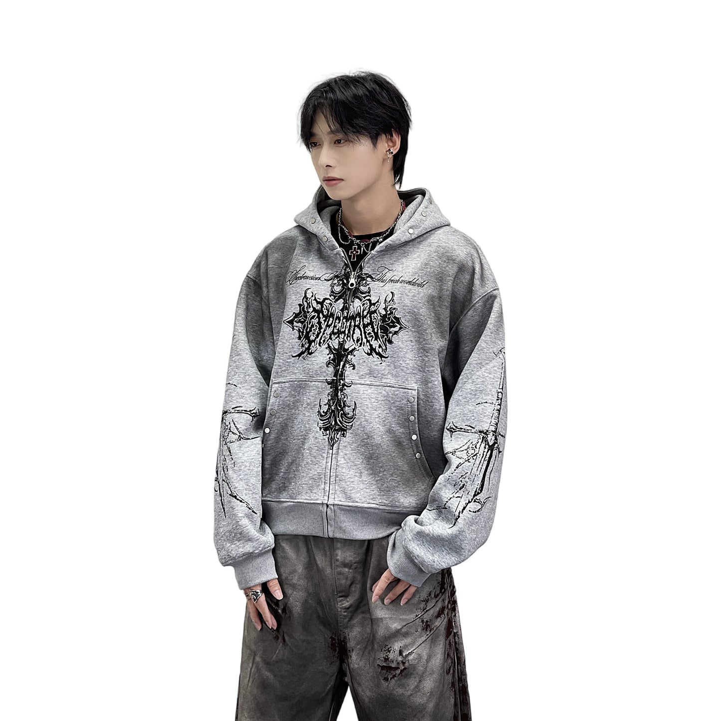 PUNK DESIGN FULL-ZIP HOODIE MNW2093