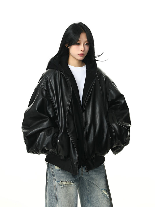 OVERSIZED BLACK LEATHER JACKET MNW1970