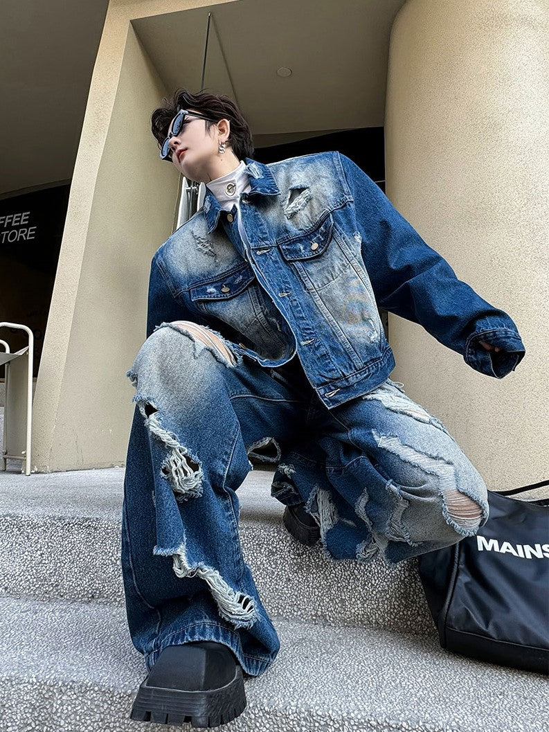 BLEACHED DAMAGED DENIM SETUP MNW1609