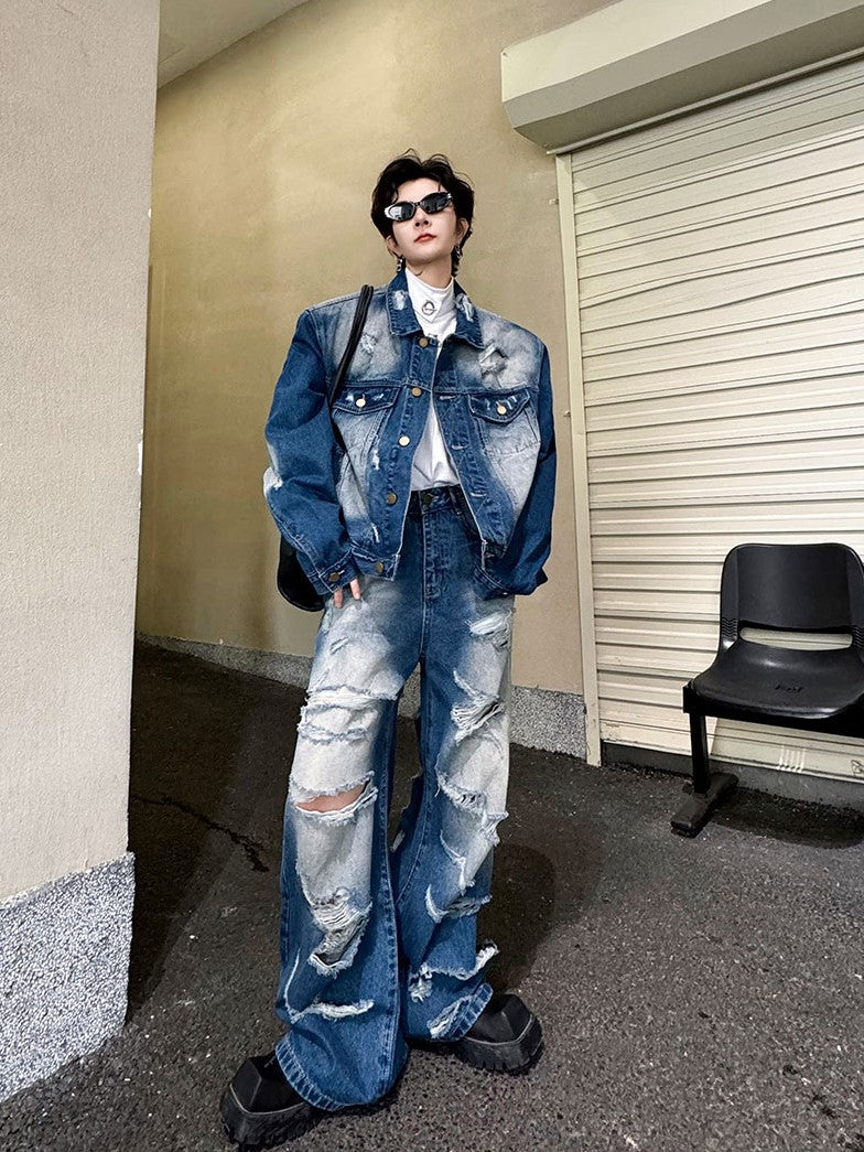 BLEACHED DAMAGED DENIM SETUP MNW1609