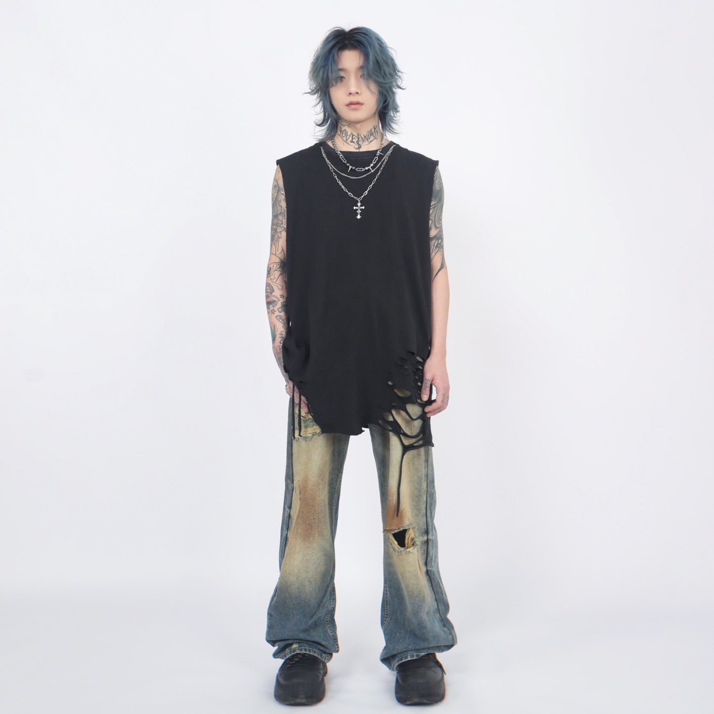 HARD DAMAGE SLEEVELESS SHIRT MNW1777