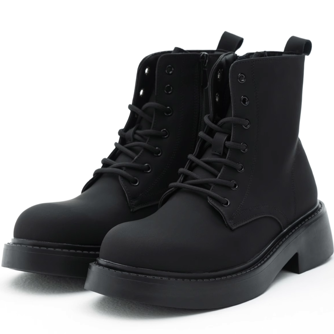 SIDE ZIP LACE UP BLACK BOOTS MNW1514