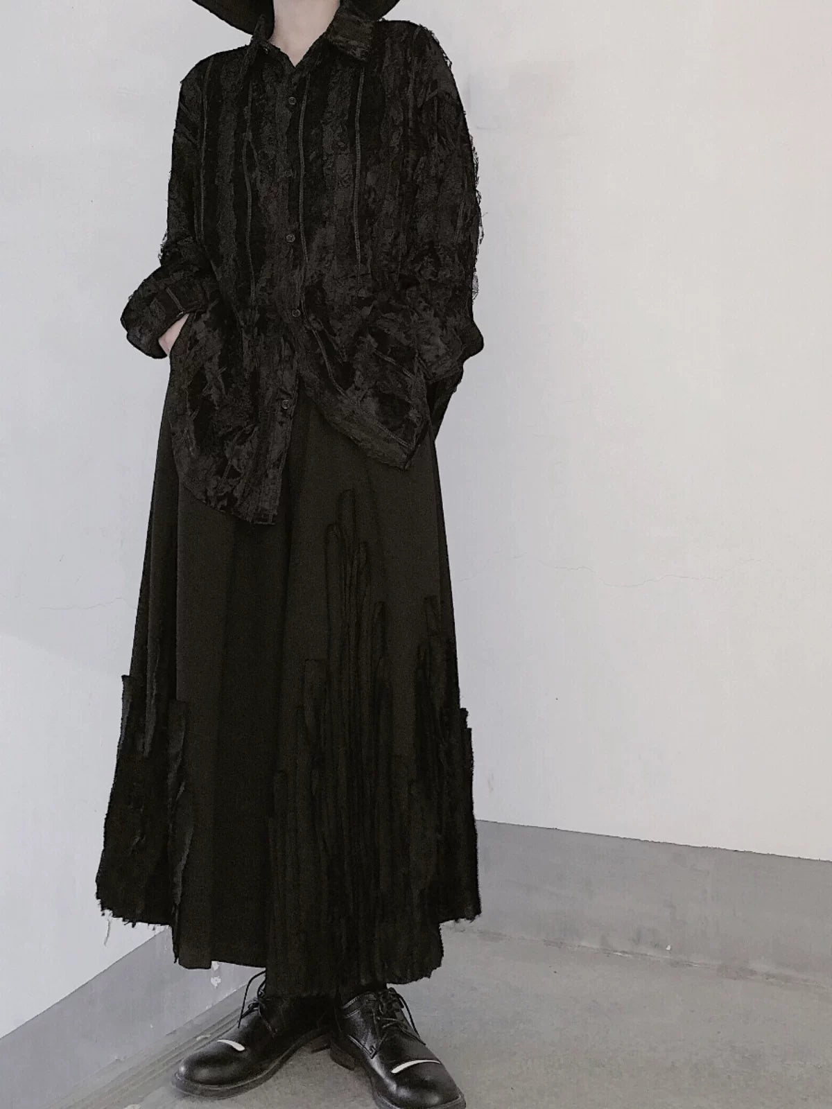 LACE DESIGN VELVET LOOSE SHIRT MNW2104