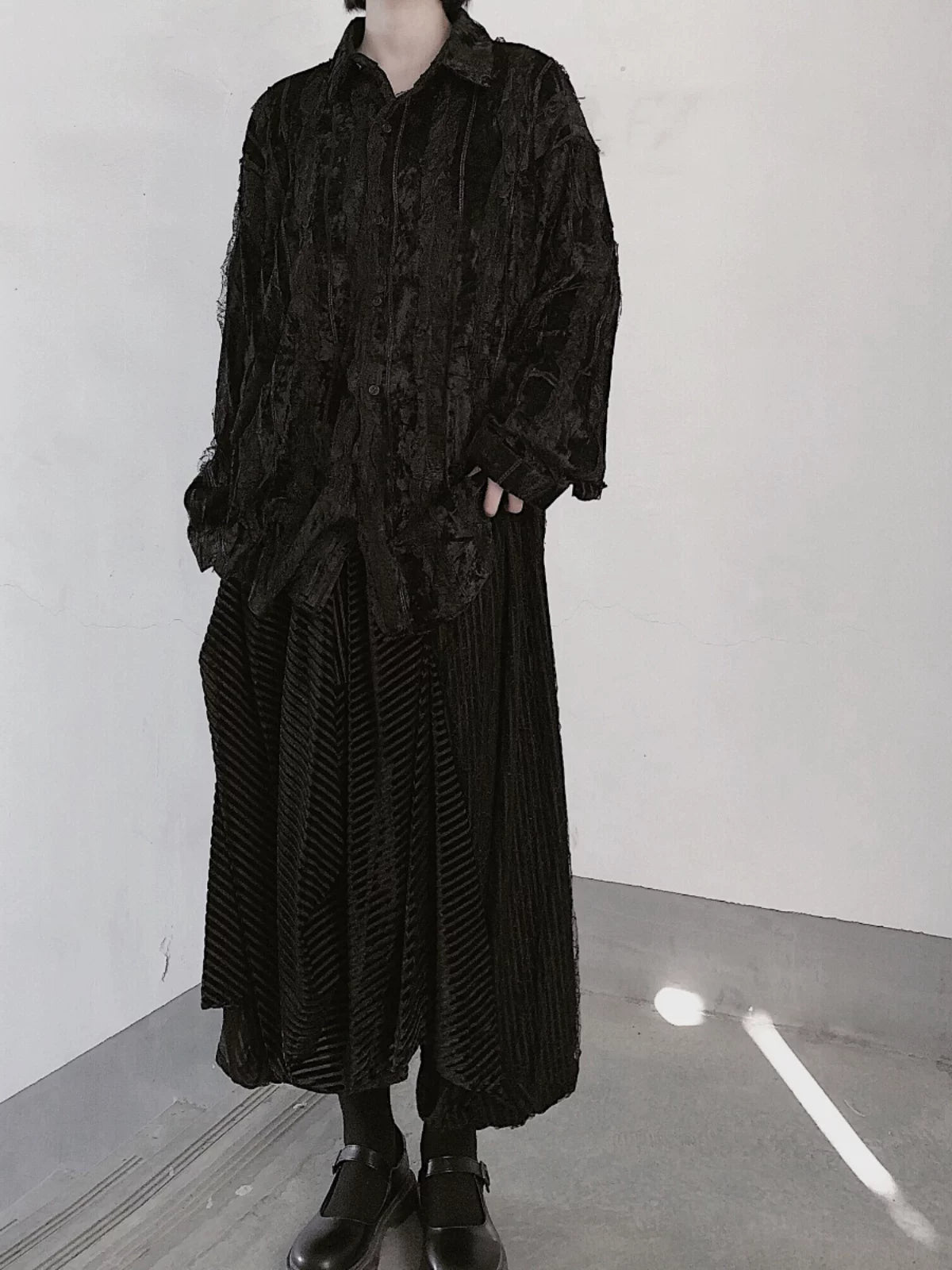 LACE DESIGN VELVET LOOSE SHIRT MNW2104