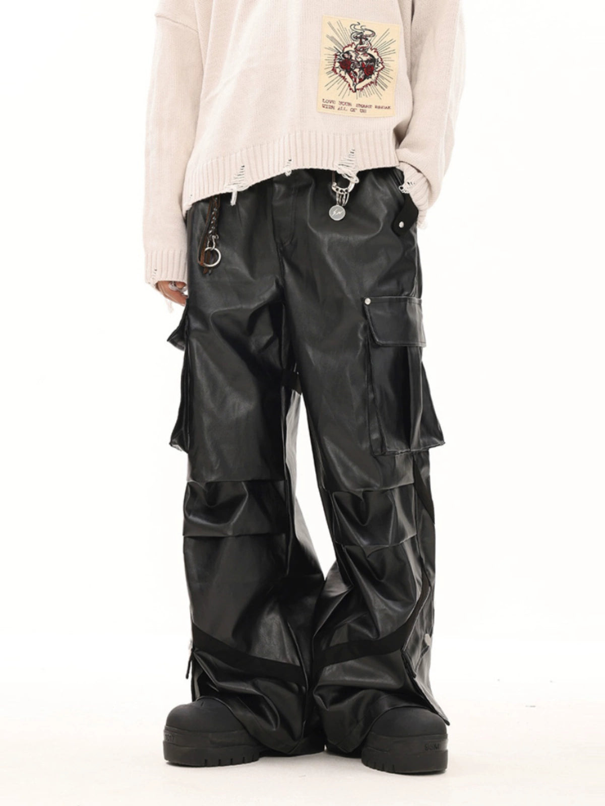 MULTI-POCKET LEATHER WIDE PANTS MNW1944