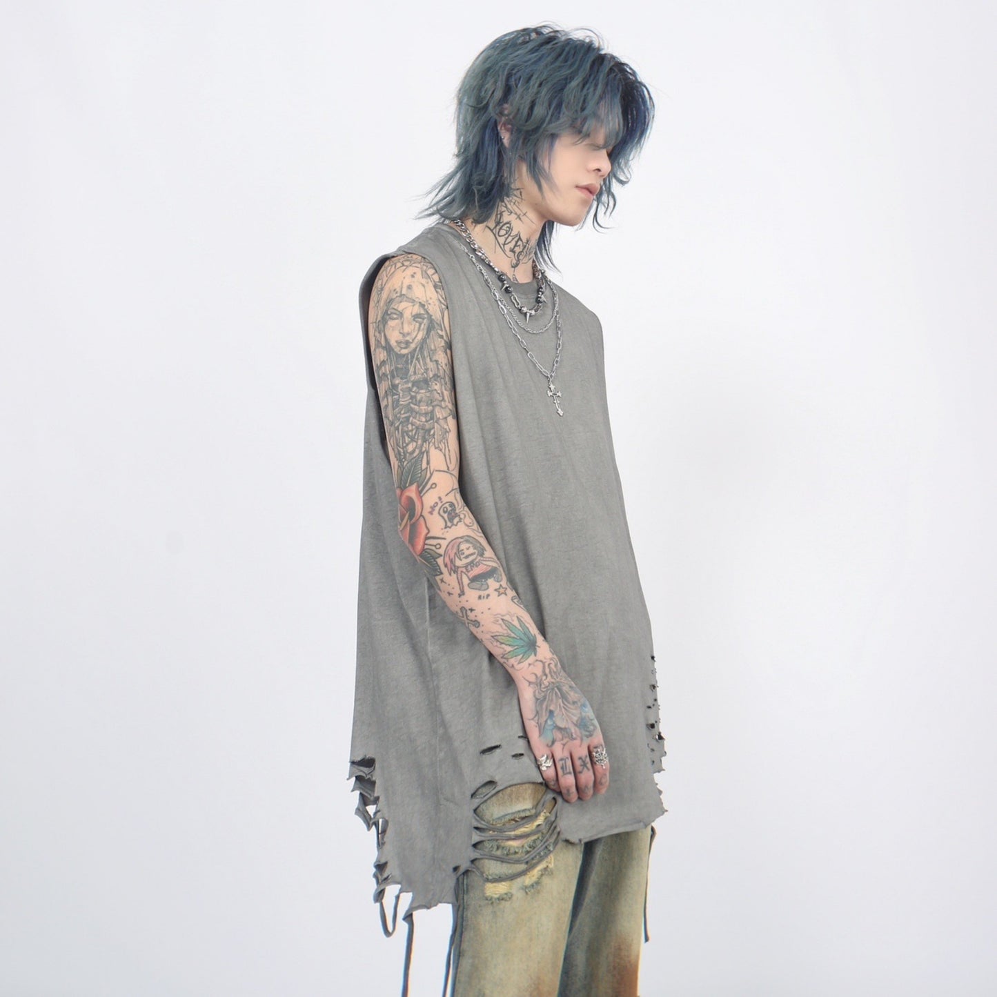 HARD DAMAGE SLEEVELESS SHIRT MNW1777