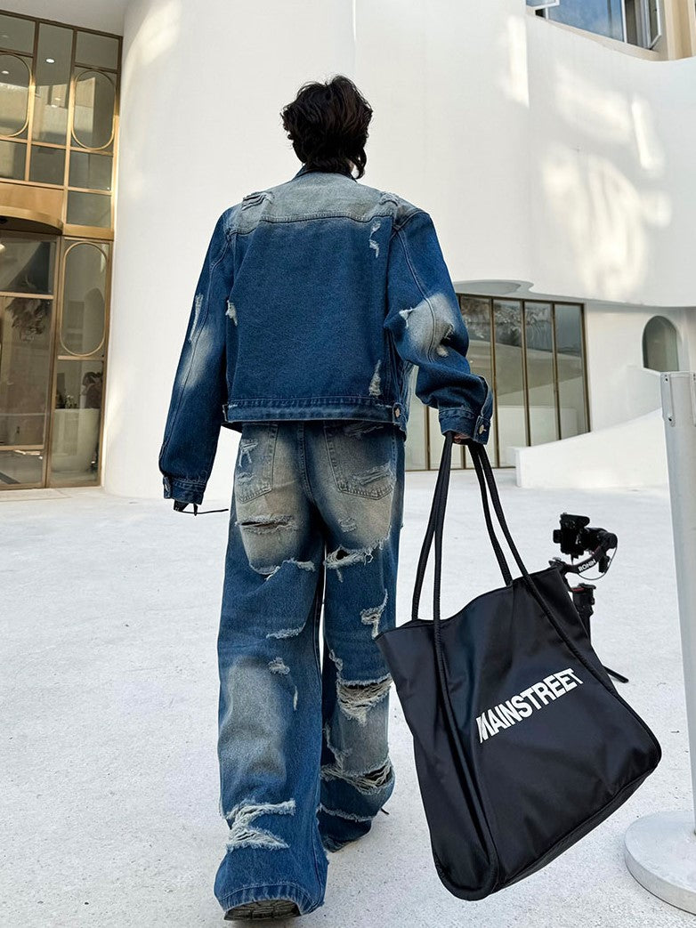 BLEACHED DAMAGED DENIM SETUP MNW1609