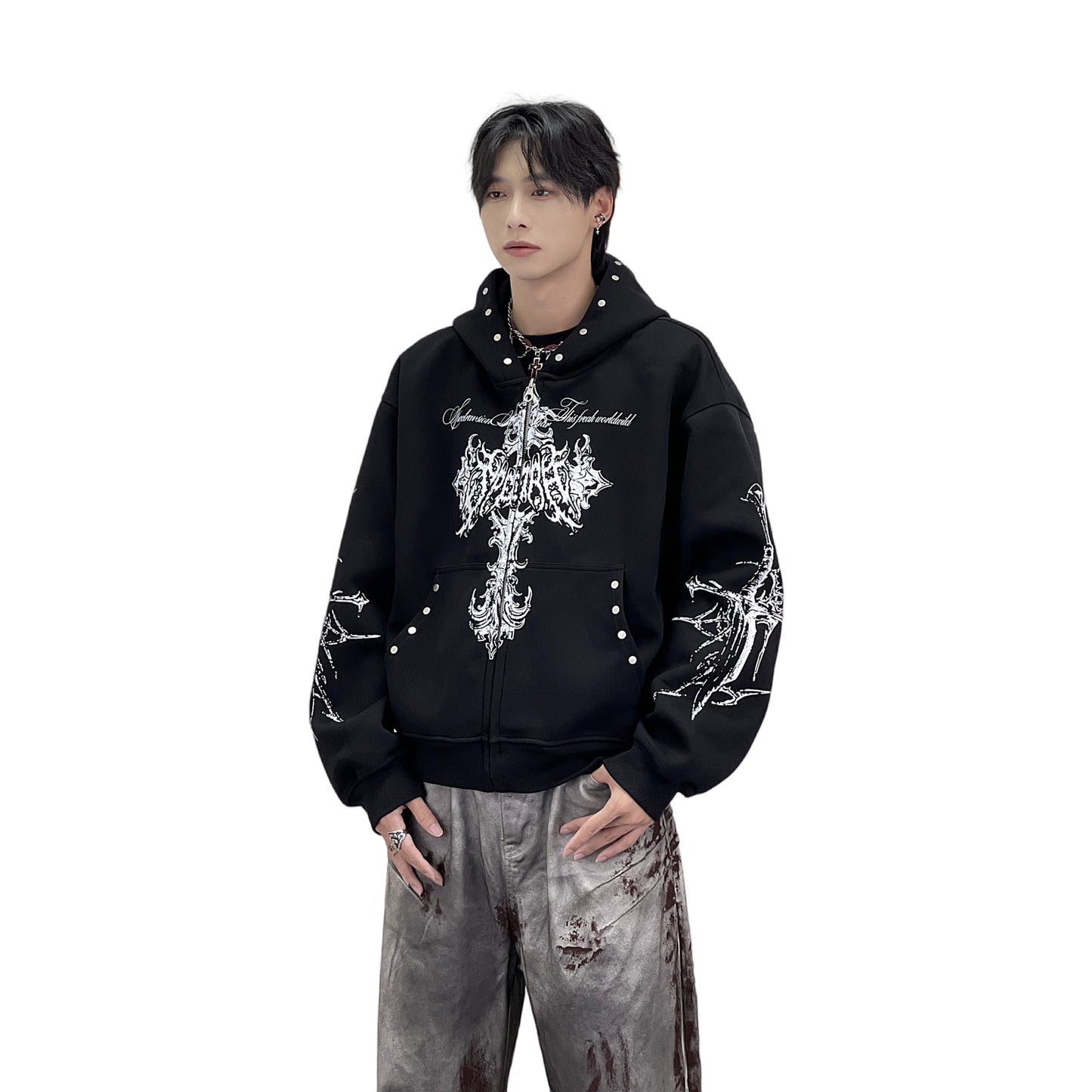 PUNK DESIGN FULL-ZIP HOODIE MNW2093