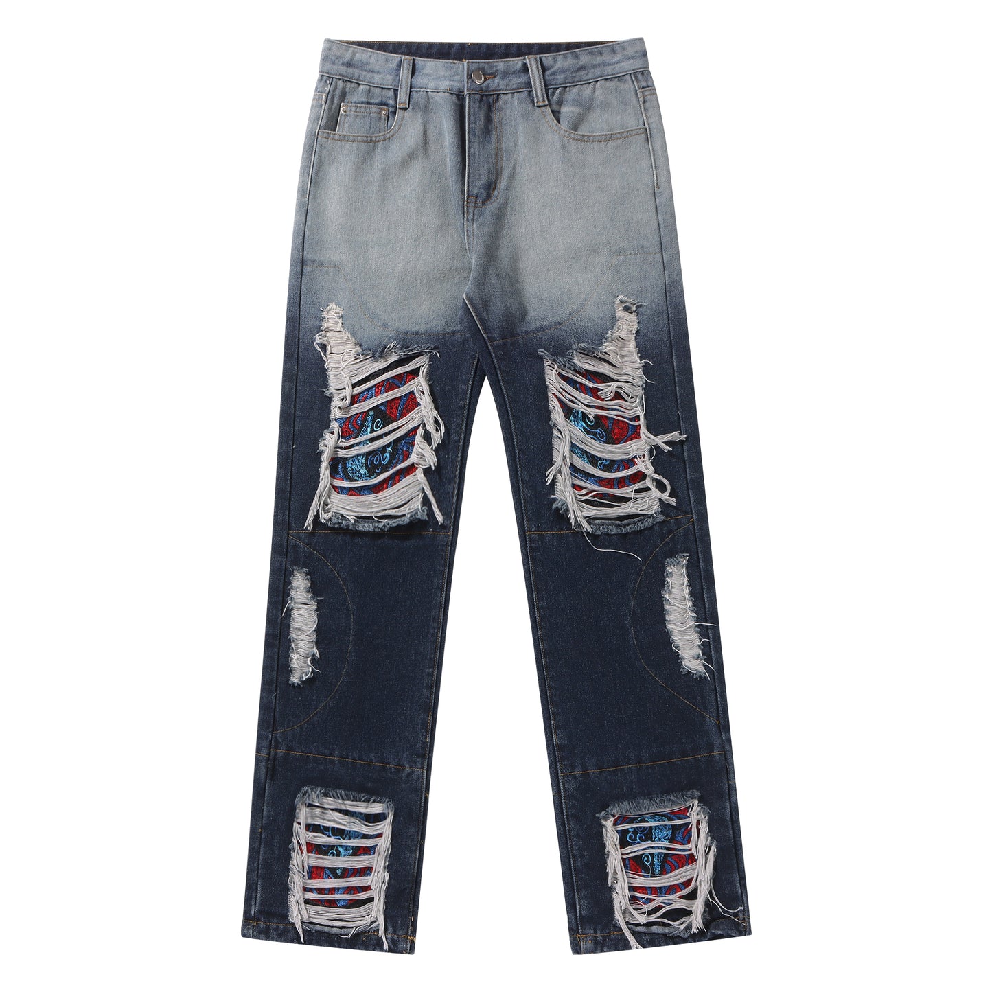 HARD DAMAGE PATCHED DENIM PANTS M064