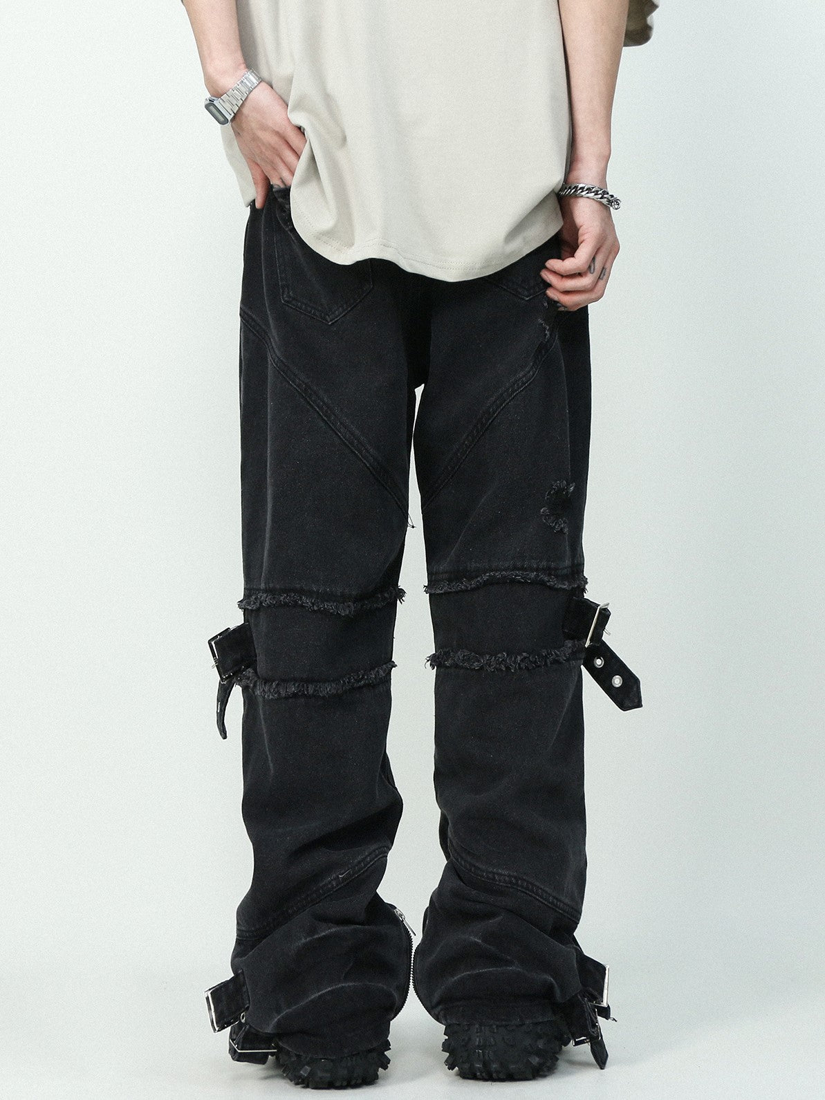 DAMAGED BELT DENIM PANTS MNW409